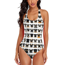 Load image into Gallery viewer, Pug Print One-Piece Swimsuit, Dog Mom Bathing Suit
