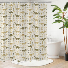 Load image into Gallery viewer, Dinosaur Bathroom Set • Shower Curtain + Flannel Mats • Cute Dino Pattern Bath Decor • 4-Piece Bathroom Bundle
