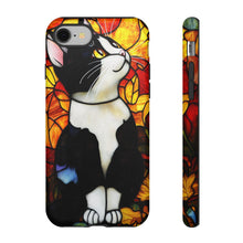 Load image into Gallery viewer, Black and White Cat Phone Case: Stained Glass Design, Protective Cover
