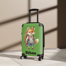 Load image into Gallery viewer, Personalized Fox Kids Suitcase: Green Animal Travel Luggage
