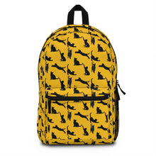 Load image into Gallery viewer, Black Cat Silhouette Yellow Backpack, Personalized Feline Pattern Rucksack, Whimsical Kitten Polyester Daypack, Animal Lover Birthday Gift
