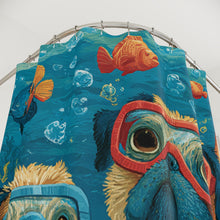 Load image into Gallery viewer, Fawn Pug Snorkel Duo Shower Curtain , Underwater Pugs, Fish &amp; Bubbles
