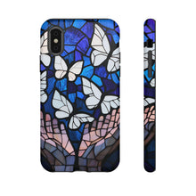 Load image into Gallery viewer, Butterfly Stained Glass Tough Cases, Protective Phone Cover, Digital Design, White Butterflies, Phone Accessories
