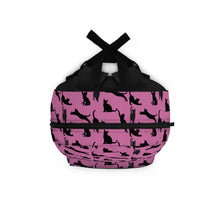 Load image into Gallery viewer, Black Cat Silhouette Pink Backpack, Personalized Feline Print Girls Rucksack, Whimsical Kitten Daypack, Daughter Animal Lover Birthday Gift
