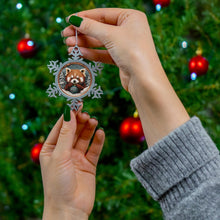 Load image into Gallery viewer, Pewter Snowflake Ornament, Cute Red Panda Christmas Decoration

