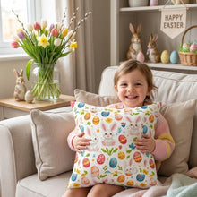Load image into Gallery viewer, Easter Bunny Pillow, Square Pillow for Kids Room, Cute Easter Gift, Spun Polyester Pillow, Bunny Design, Easter Decor
