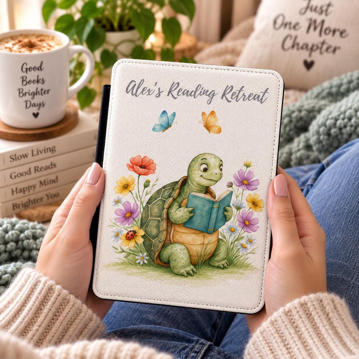 Whimsical Turtle Reading Kindle Case , Cute Book Sleeve (2024-2025), Personalized Kindle Case, Animal Kindle