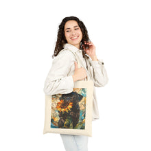 Load image into Gallery viewer, Black Pug with Sunflower Tote Bag , Stained Glass Style Dog Art Canvas Tote, Pug Art
