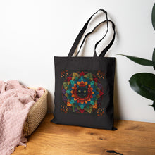 Load image into Gallery viewer, Floral Cat Mandala Tote Bag | Colorful Boho Cat Illustration
