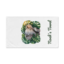 Load image into Gallery viewer, Baby Elephant with Monstera Leaves Hand Towel | Personalized Name Towel
