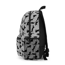 Load image into Gallery viewer, Black Cat Silhouette Gray Backpack, Personalized Monochrome Feline Rucksack,Student Kitten Pattern Daypack, Back To School Animal Lover Gift
