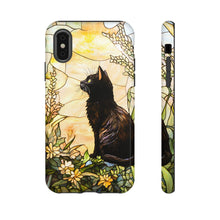 Load image into Gallery viewer, Black Cat Stained Glass Phone Case, Animal Lover Gift
