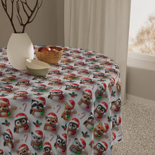 Load image into Gallery viewer, Christmas Tablecloth, Festive 3D Penguin, Fox, Raccoon Design
