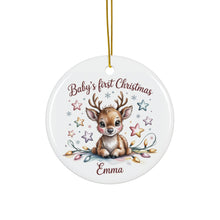 Load image into Gallery viewer, Baby's First Christmas Reindeer Ornament ,Personalized Ceramic Ornament
