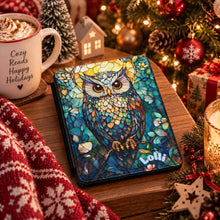 Load image into Gallery viewer, Personalized Stained Glass Owl Kindle Case , Illustrated Owl E-Reader Cover. Book Lover Gift
