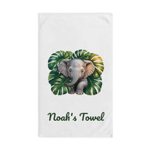 Load image into Gallery viewer, Baby Elephant with Monstera Leaves Hand Towel | Personalized Name Towel
