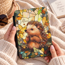 Load image into Gallery viewer, Personalized Hedgehog Kindle Case, Stained Glass Woodland eReader Cover, Fall Book Gift

