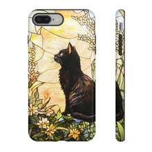 Load image into Gallery viewer, Black Cat Stained Glass Phone Case, Animal Lover Gift
