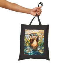 Load image into Gallery viewer, Stained Glass Style Watercolor Otter Sunglasses Tote Bag
