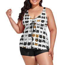 Load image into Gallery viewer, Plus Size Cat Print Tankini Swimsuit with Shorts: Quick-Dry Two Piece,Cute Cat faces design ,Gift for Animal Lover
