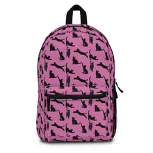 Load image into Gallery viewer, Black Cat Silhouette Pink Backpack, Personalized Feline Print Girls Rucksack, Whimsical Kitten Daypack, Daughter Animal Lover Birthday Gift
