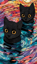 Load image into Gallery viewer, Black Cats Swirl Pattern Hand Towel | Colorful Mosaic Cat Design
