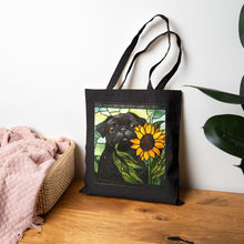 Load image into Gallery viewer, Black Pug Tote Bag, Stained Glass Sunflower Dog Bag, Gift for Pug Lover, Pug Mom Gift, Black Pug Gifts, Dog Lover Tote
