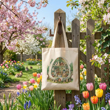 Load image into Gallery viewer, Easter Bunny Tote Bag, Spring Canvas Bag, Bunny House Easter Gift, Easter Basket Alternative, Gift for Her, Bunny Lover Gift
