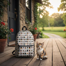 Load image into Gallery viewer, Cat Face Portrait White Backpack, Multi Breed Feline Grid Rucksack, Colorful Kitty Tile Daypack, Animal Lover Kids Birthday Gift
