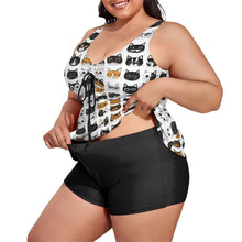 Load image into Gallery viewer, Plus Size Cat Print Tankini Swimsuit with Shorts: Quick-Dry Two Piece,Cute Cat faces design ,Gift for Animal Lover
