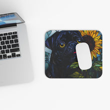 Load image into Gallery viewer, Pug Dog Mouse Pad, Sunflower Design, Black Rectangle Desk Mat
