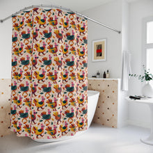 Load image into Gallery viewer, Colorful Rooster Pattern Shower Curtain | Farmhouse Folk Art
