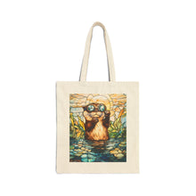 Load image into Gallery viewer, Stained Glass Style Watercolor Otter Sunglasses Tote Bag
