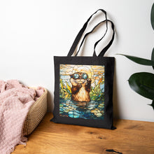 Load image into Gallery viewer, Stained Glass Style Watercolor Otter Sunglasses Tote Bag
