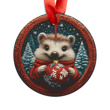 Load image into Gallery viewer, Hedgehog Christmas Ornament: Knitted Design Acrylic Holiday Decor
