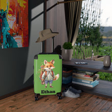 Load image into Gallery viewer, Personalized Fox Kids Suitcase: Green Animal Travel Luggage
