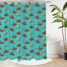 Load image into Gallery viewer, Ocean Theme Bathroom Set 4-Piece ,Clownfish &amp; Rubber Duck Shower Curtain and  Mats , Cute Kids Bath Decor
