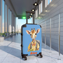 Load image into Gallery viewer, Personalized Kids Suitcase: Giraffe Design, Blue Travel Luggage
