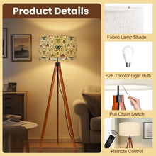 Load image into Gallery viewer, Cream Botanical Tripod Floor Lamp, Butterfly Moth Linen Shade, Wooden Base
