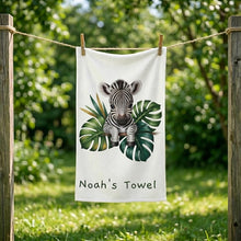 Load image into Gallery viewer, Baby Zebra with Tropical Leaves Hand Towel | Personalized Name Option
