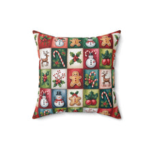 Load image into Gallery viewer, Christmas Patchwork Icons Snowman Gingerbread Reindeer Pillow
