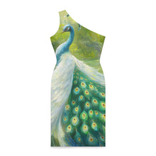 Load image into Gallery viewer, Peacock Print One-Shoulder Dress
