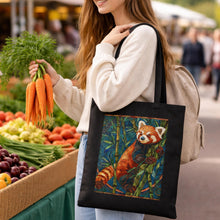 Load image into Gallery viewer, Red Panda in Bamboo Tote Bag | Canvas Animal Illustration
