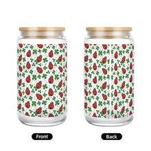 Load image into Gallery viewer, Glass Tumbler with Straw Cute Ladybug Design Bamboo Lid Iced Coffee Cup Gift 16 oz
