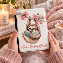 Load image into Gallery viewer, Personalized Sloth Reading Kindle Case, Satin PU Leather Cover (Paperwhite), Whimsical Animal Art, Chrismas Gift For Mom, Animal Kindle
