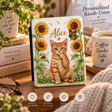 Load image into Gallery viewer, Sunflower Kitten Kindle Case , Orange Tabby design, Gift For Book Lover and Cat Owner, Christmas Gift For Mom
