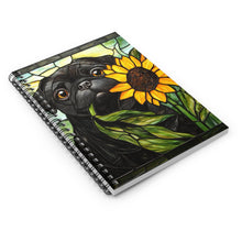 Load image into Gallery viewer, Black Pug Sunflower Stained Glass Style Spiral Notebook
