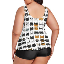 Load image into Gallery viewer, Plus Size Cat Print Tankini Swimsuit with Shorts: Quick-Dry Two Piece,Cute Cat faces design ,Gift for Animal Lover
