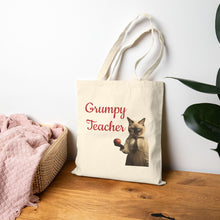 Load image into Gallery viewer, Grumpy Cat Teacher Tote Bag: 100% Cotton Canvas Shopper
