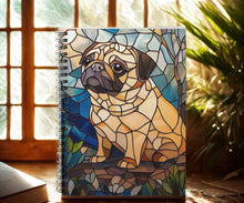 Load image into Gallery viewer, Pug Spiral Notebook – Stained Glass Dog Art, School Journal
